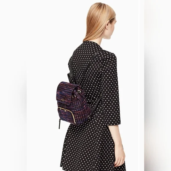 Kate Spade Emerson Fabric Jessa Tweed Backpack Burgundy/Multi 90's Inspired Bag - Picture 3 of 16